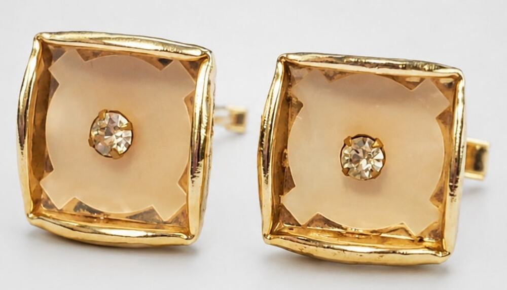Vintage Rhinestone Cuff Links- Mogul Elegant Enamel & Glass Cufflinks‎ cl-